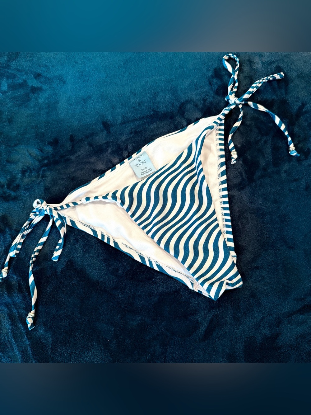 Shade & Shore Navy and White Wavy Tie-Side Bikini Bottom